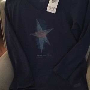 Long sleeve life is good v- neck tee